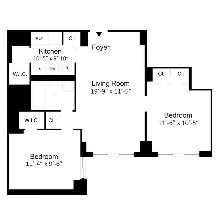 Floorplan of 2 Bedrooms 2 Bath Apartment